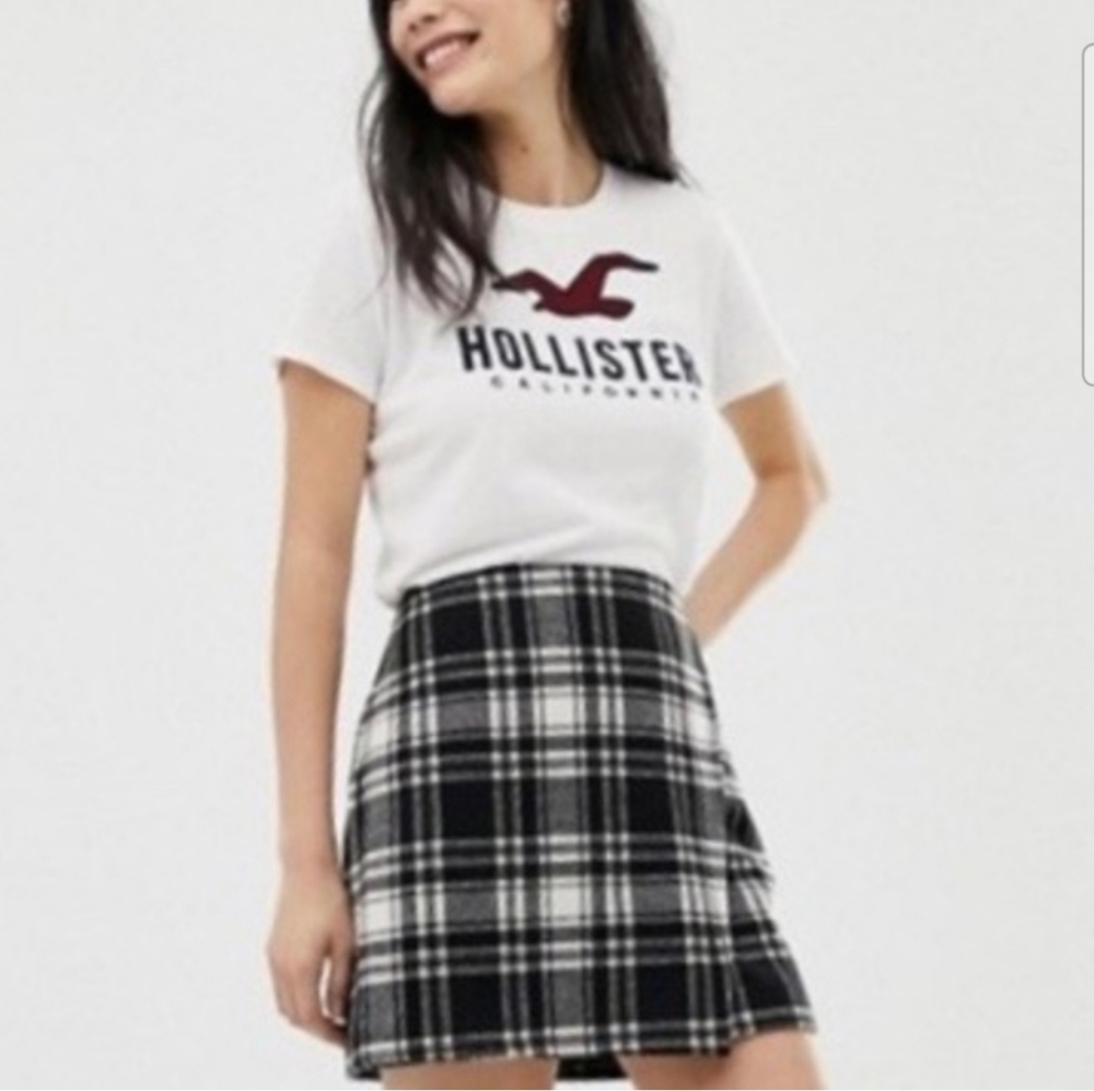Hollister Wool Blend Plaid Skirt Black White Exposed Side Zipper Fully Lined S - Picture 17 of 17
